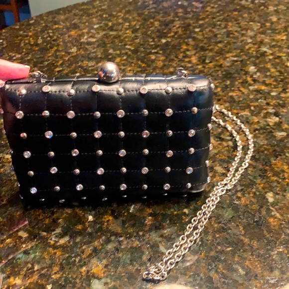 Ladies BEBE MiniClutch w/metal studs and rhinestones - Picture 1 of 5